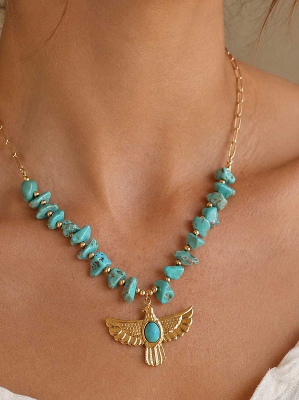 Bird Pendant Paperclip Necklace - 18k gold plated Women Jewelry